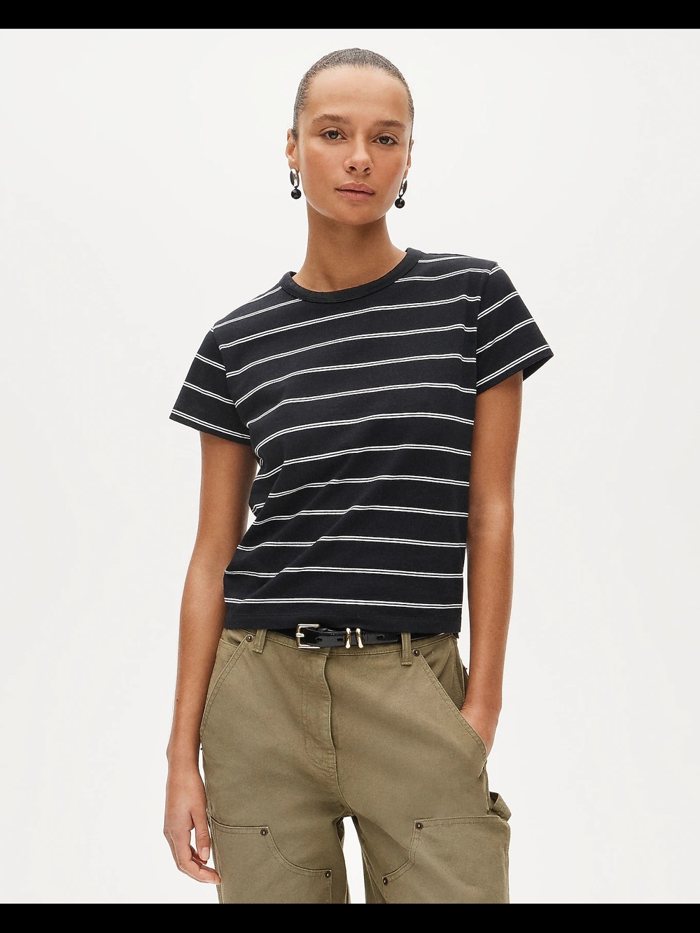 J. Crew Black Striped Crewneck Tee